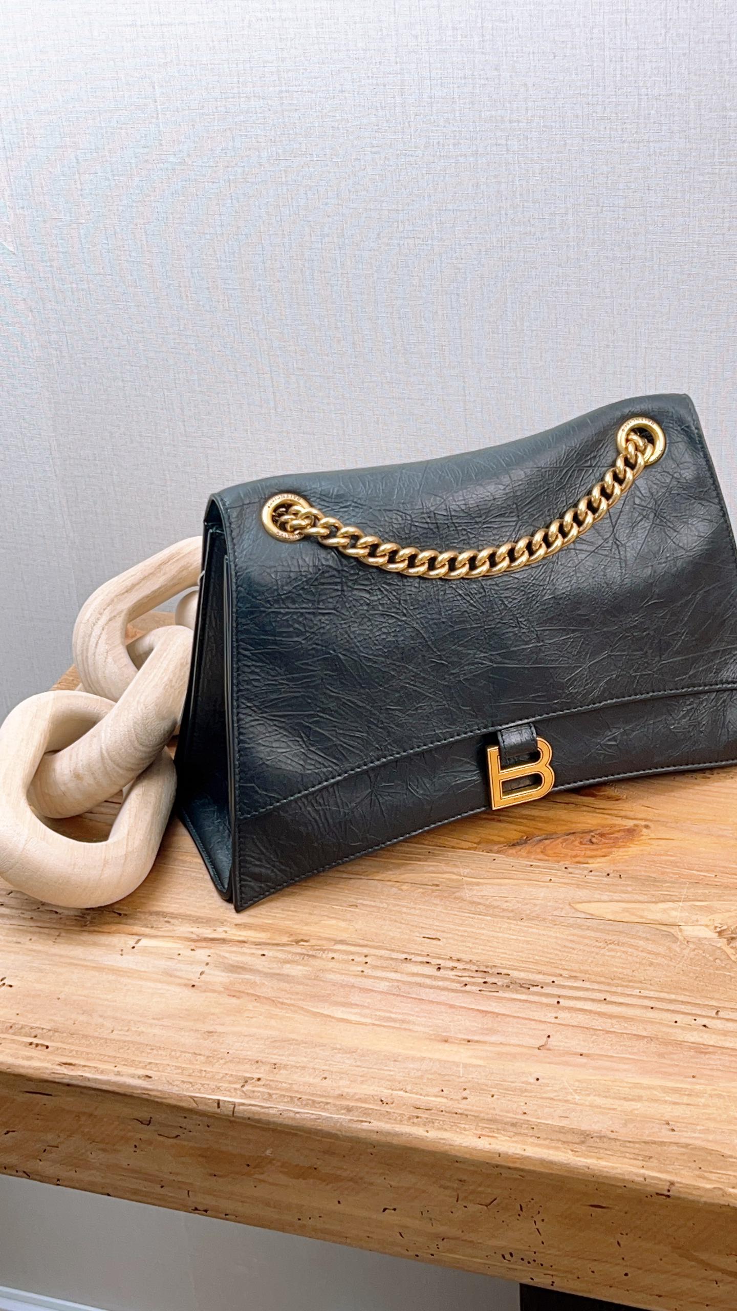 Balenciaga Black Calfskin Medium Crush Chain Bag (GHW)