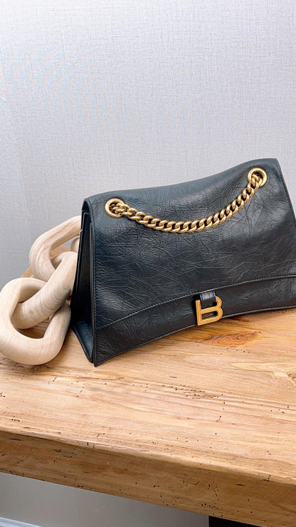 Balenciaga Black Calfskin Medium Crush Chain Bag (GHW)