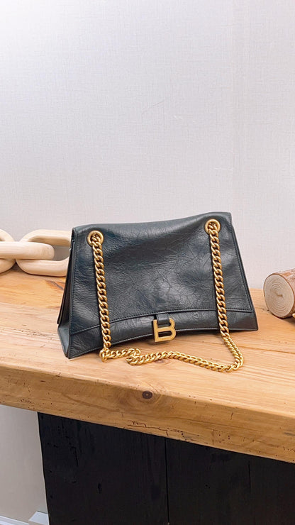 Balenciaga Black Calfskin Medium Crush Chain Bag (GHW)
