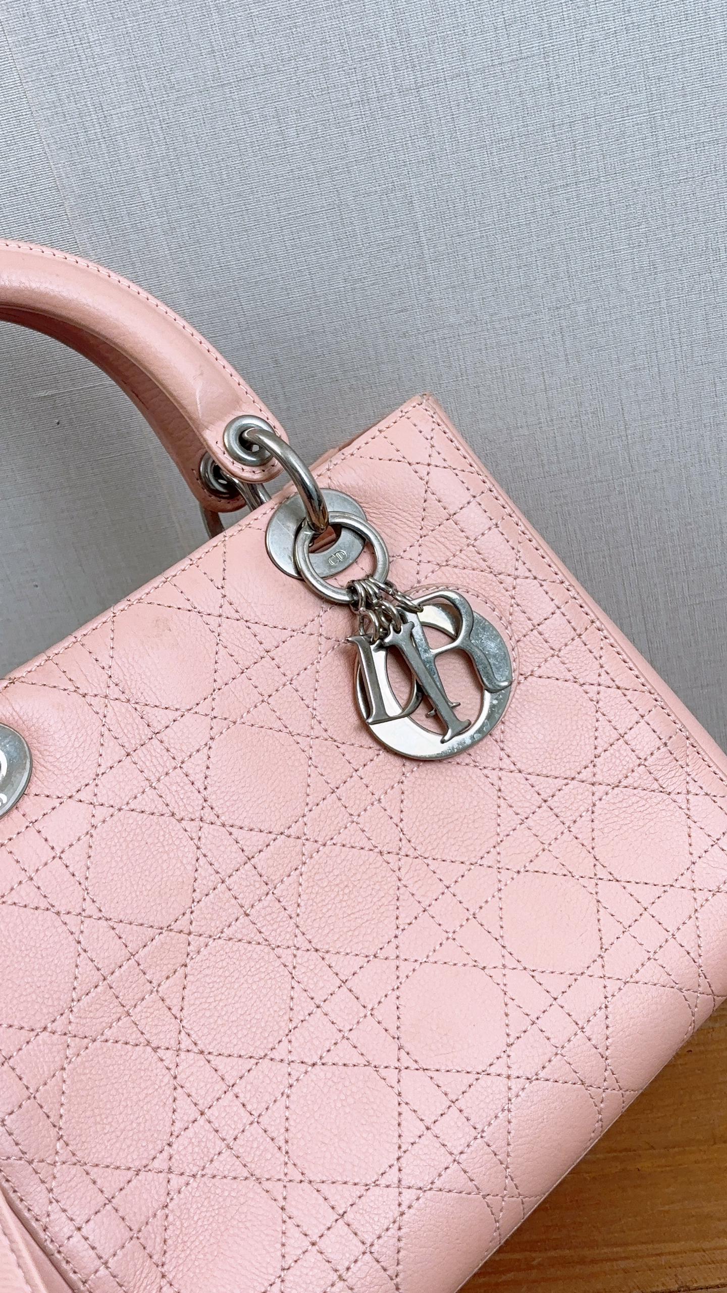 Dior Pink Calfskin Medium Lady D (SHW)