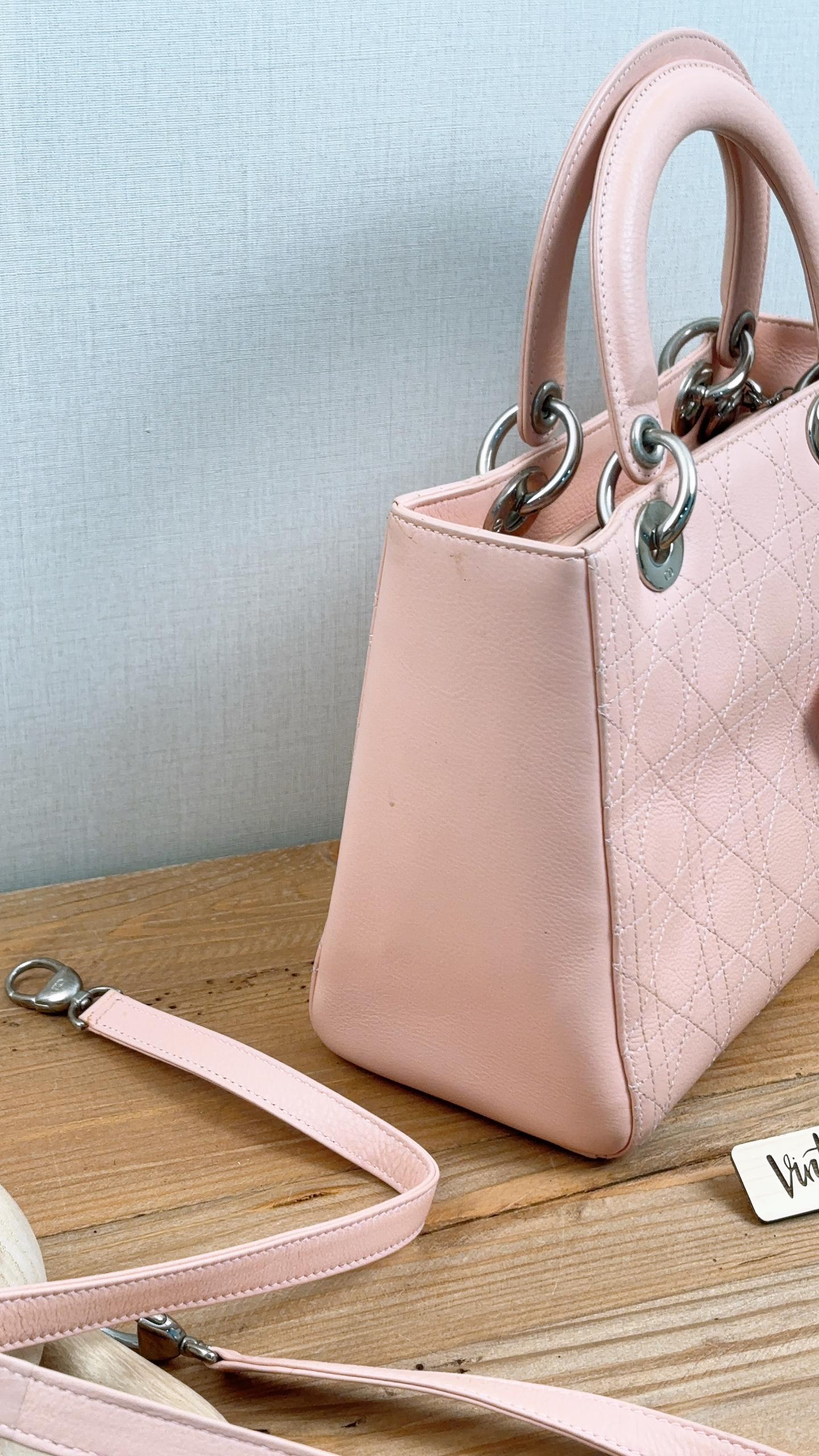 Dior Pink Calfskin Medium Lady D (SHW)
