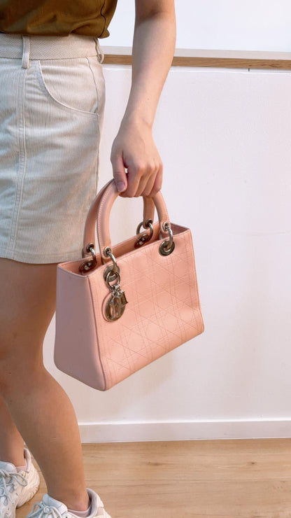 Dior Pink Calfskin Medium Lady D (SHW)