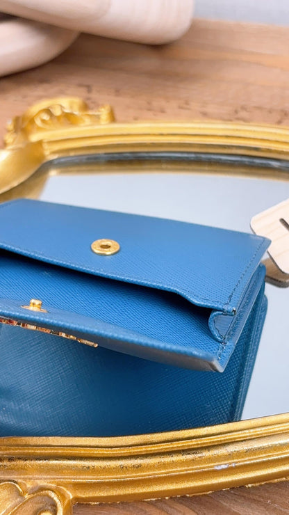 Prada Blue Saffiano Flap Card Holder (GHW)