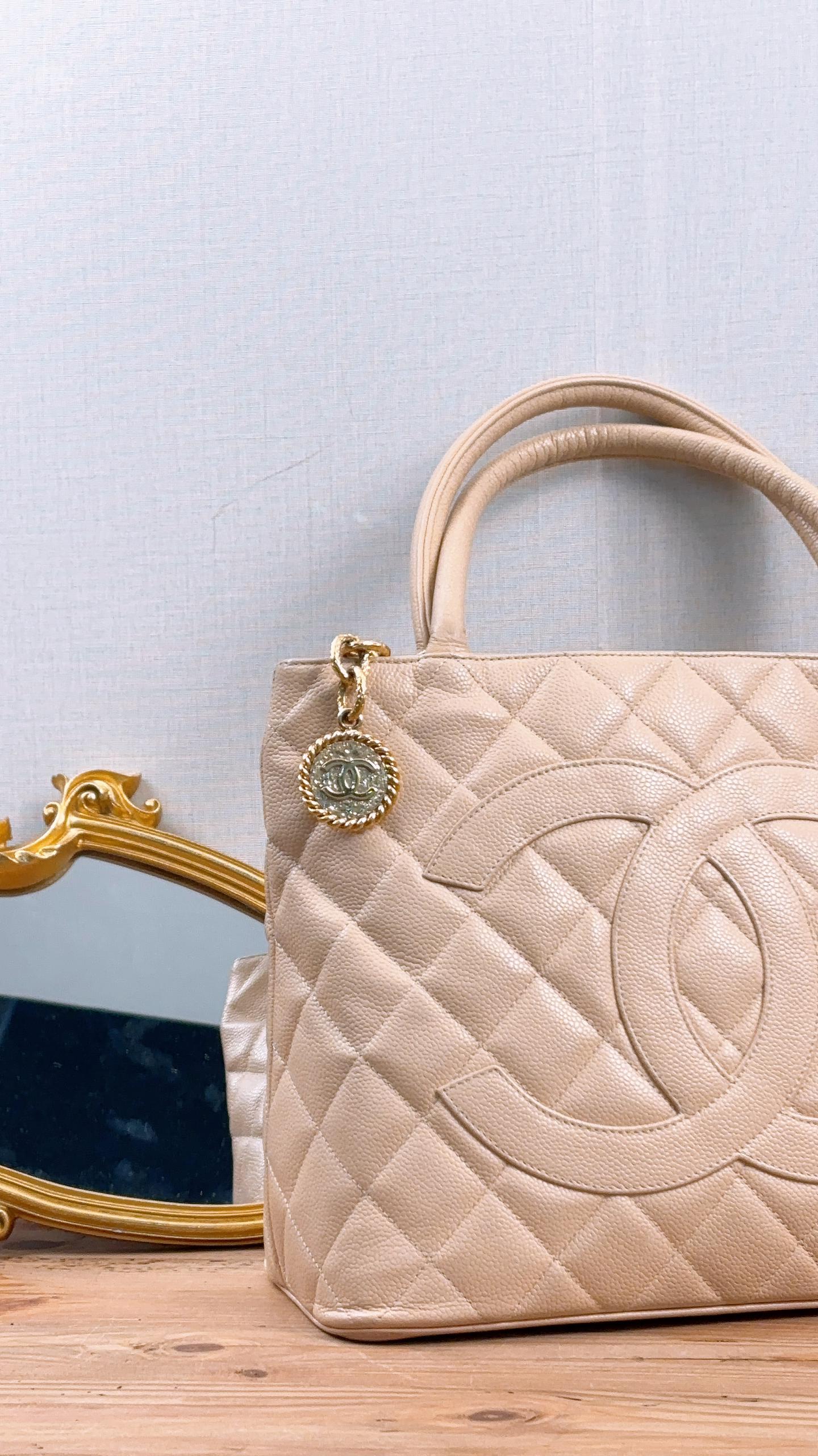 Chanel Beige Caviar Vintage Medallion Tote (GHW)