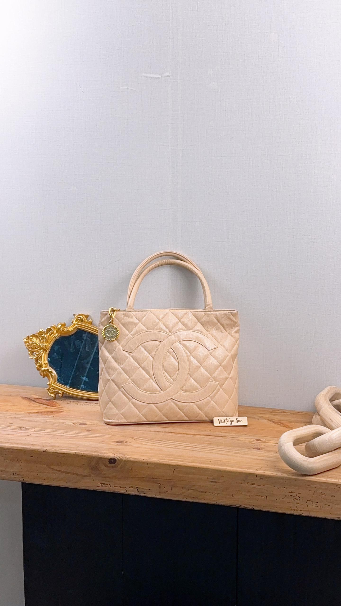 Chanel Beige Caviar Vintage Medallion Tote (GHW)