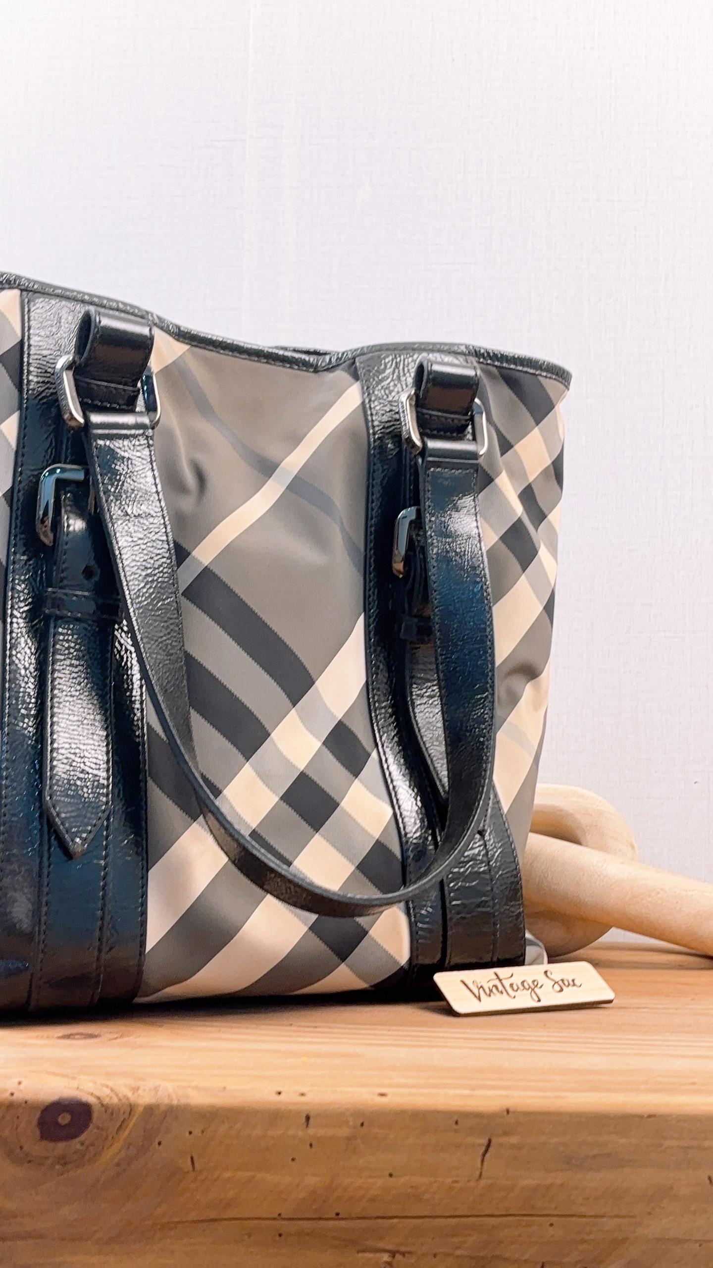 Burberry Black Nylon Beat Check Victoria Tote