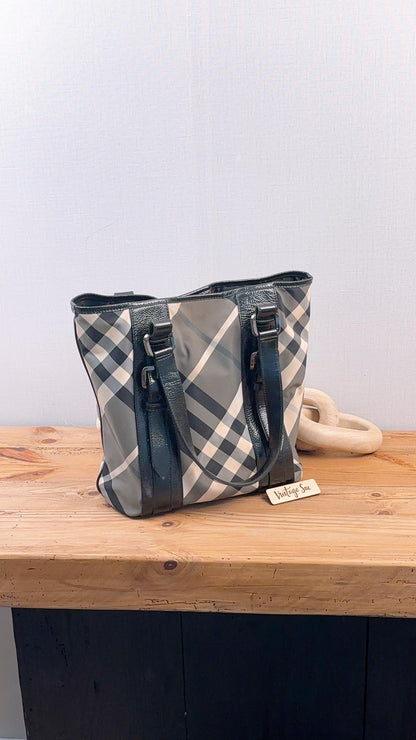Burberry Black Nylon Beat Check Victoria Tote