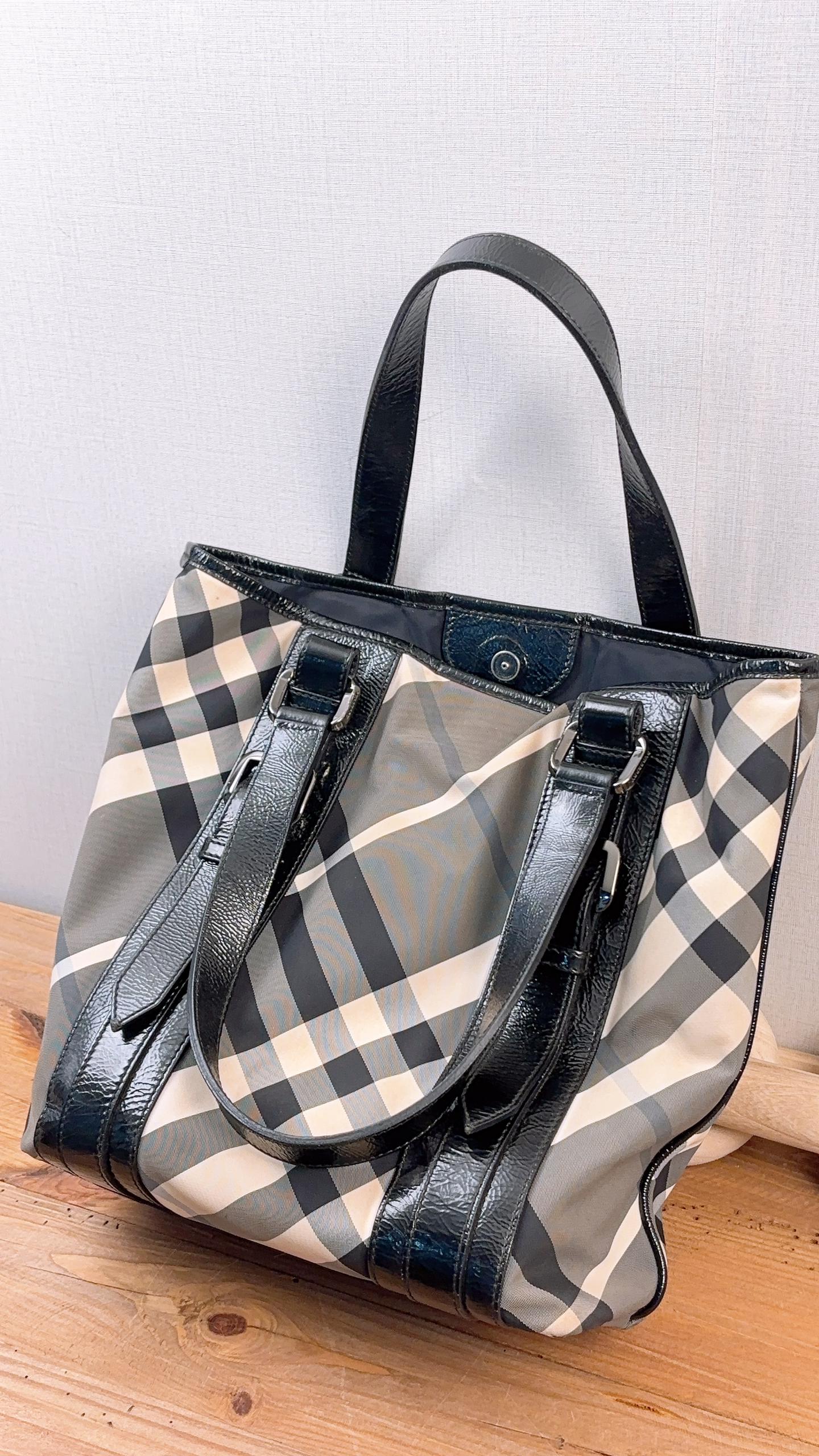 Burberry Black Nylon Beat Check Victoria Tote