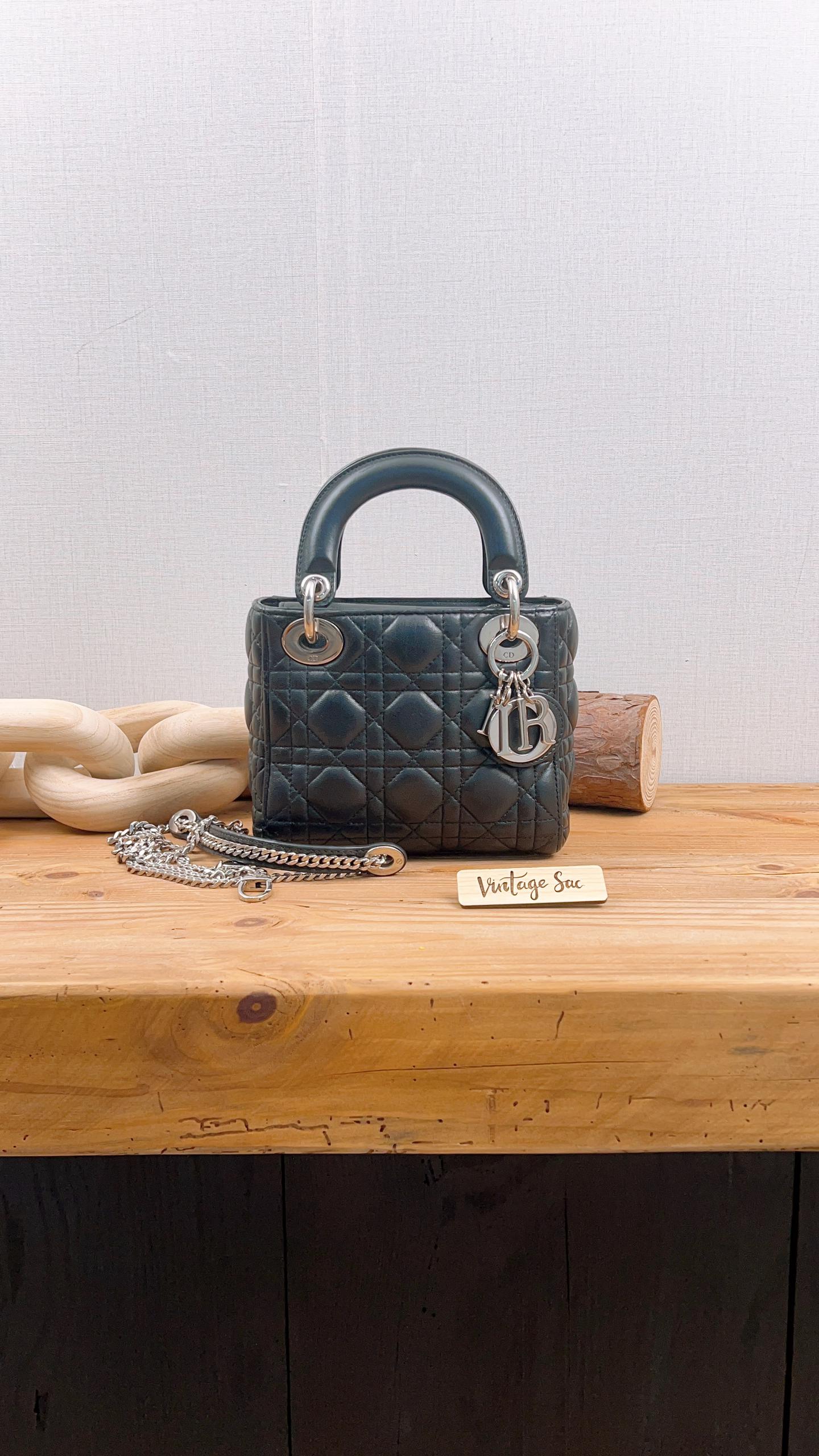 Dior Black Lambskin Mini Lady Dior (SHW)