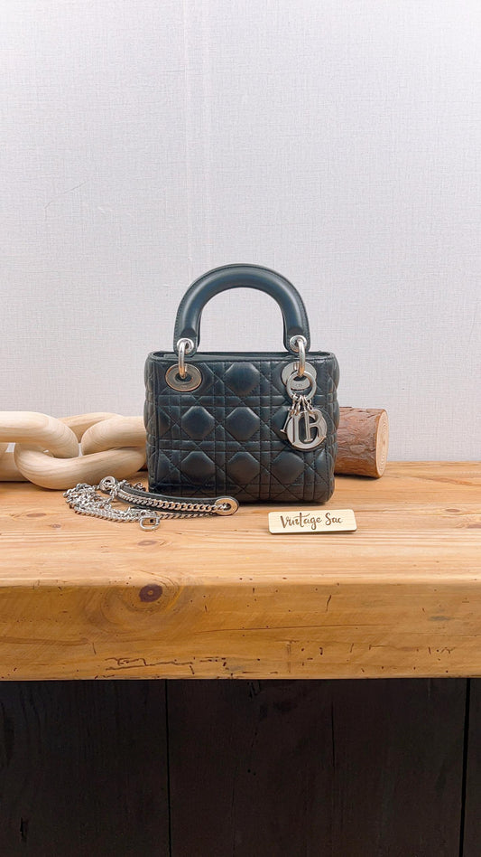 Dior Black Lambskin Mini Lady Dior (SHW)