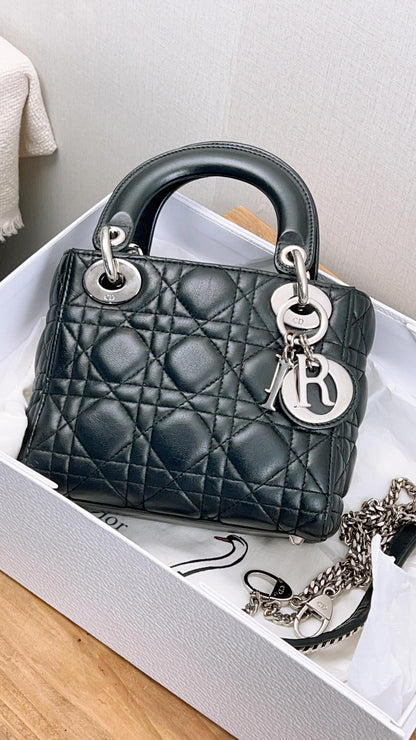 Dior Black Lambskin Mini Lady Dior (SHW)
