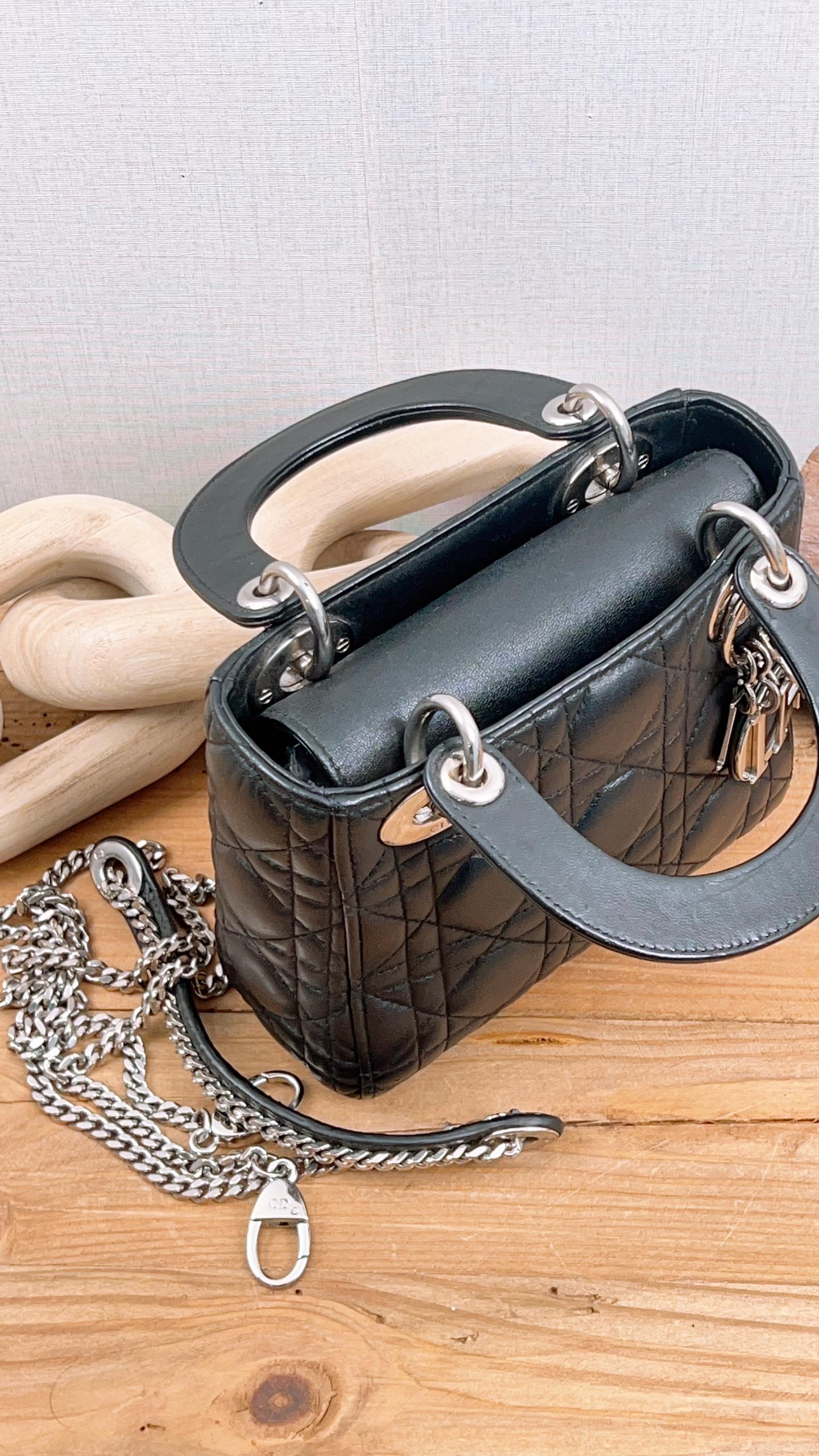 Dior Black Lambskin Mini Lady Dior (SHW)