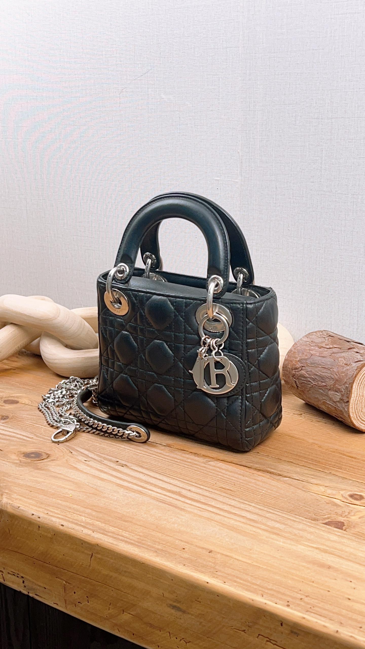 Dior Black Lambskin Mini Lady Dior (SHW)