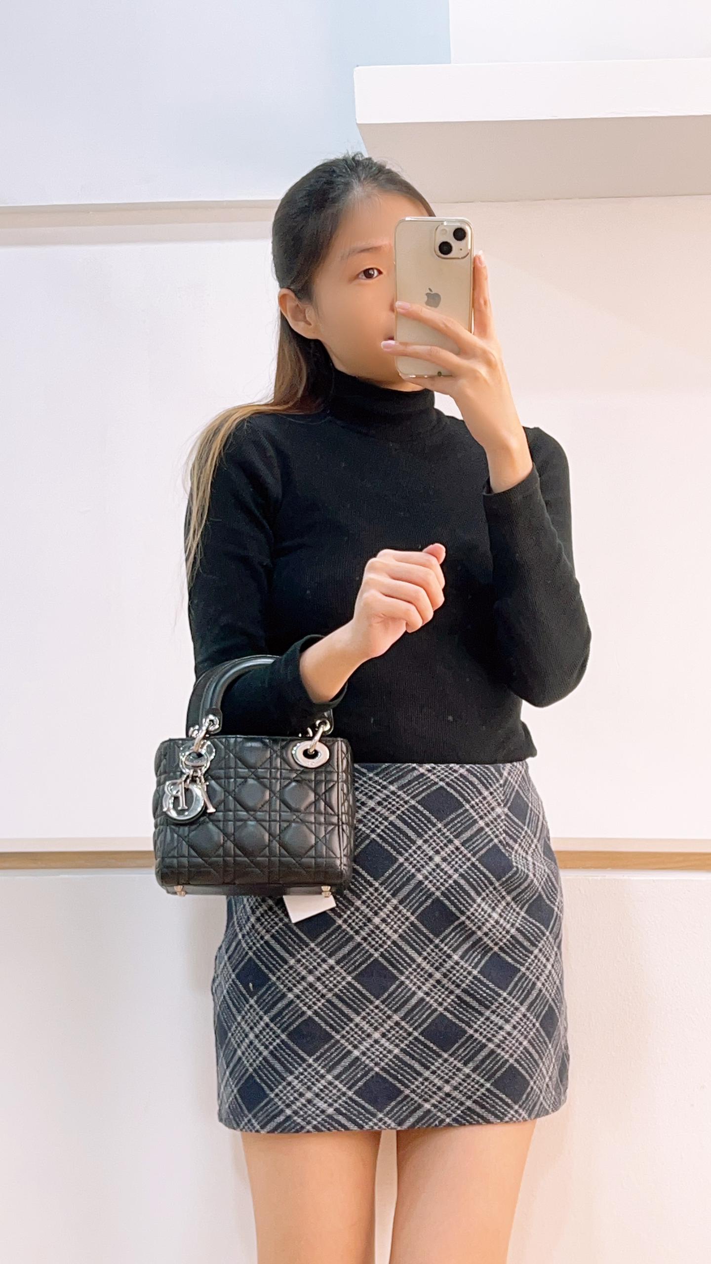 Dior Black Lambskin Mini Lady Dior (SHW)