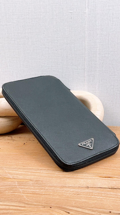 Prada Black Saffiano Travel Zippy Wallet