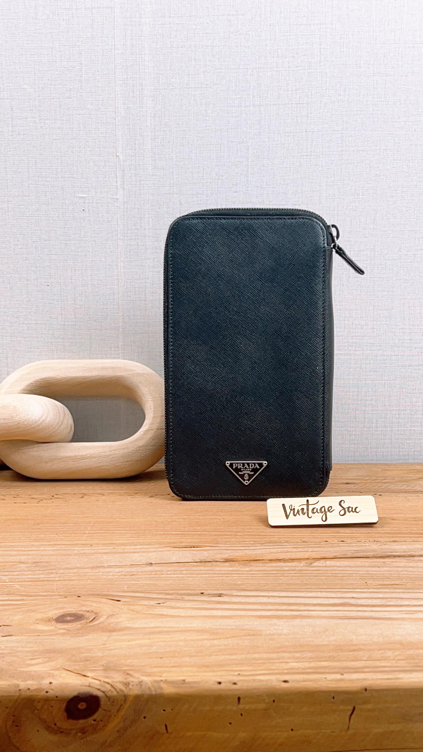 Prada Black Saffiano Travel Zippy Wallet