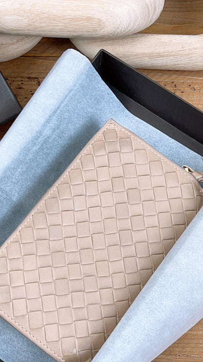 BV Beige Intrecciato Compact Wallet