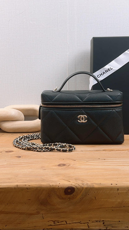 Chanel Black Caviar 25P Large Quilted Handle Vanity (GHW)