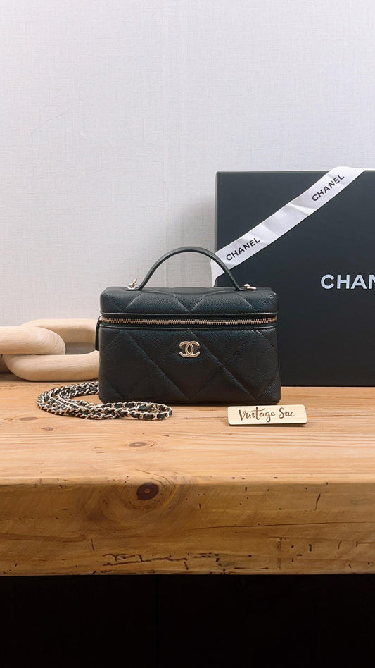 Chanel Black Caviar 25P Large Quilted Handle Vanity (GHW)