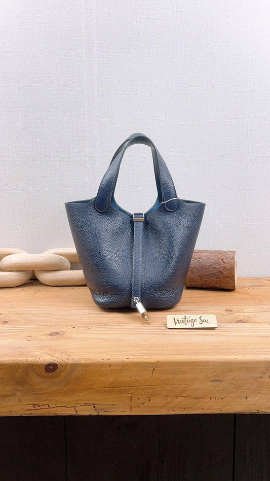 Hermes Blue Nuit Picotin 18 (PHW)