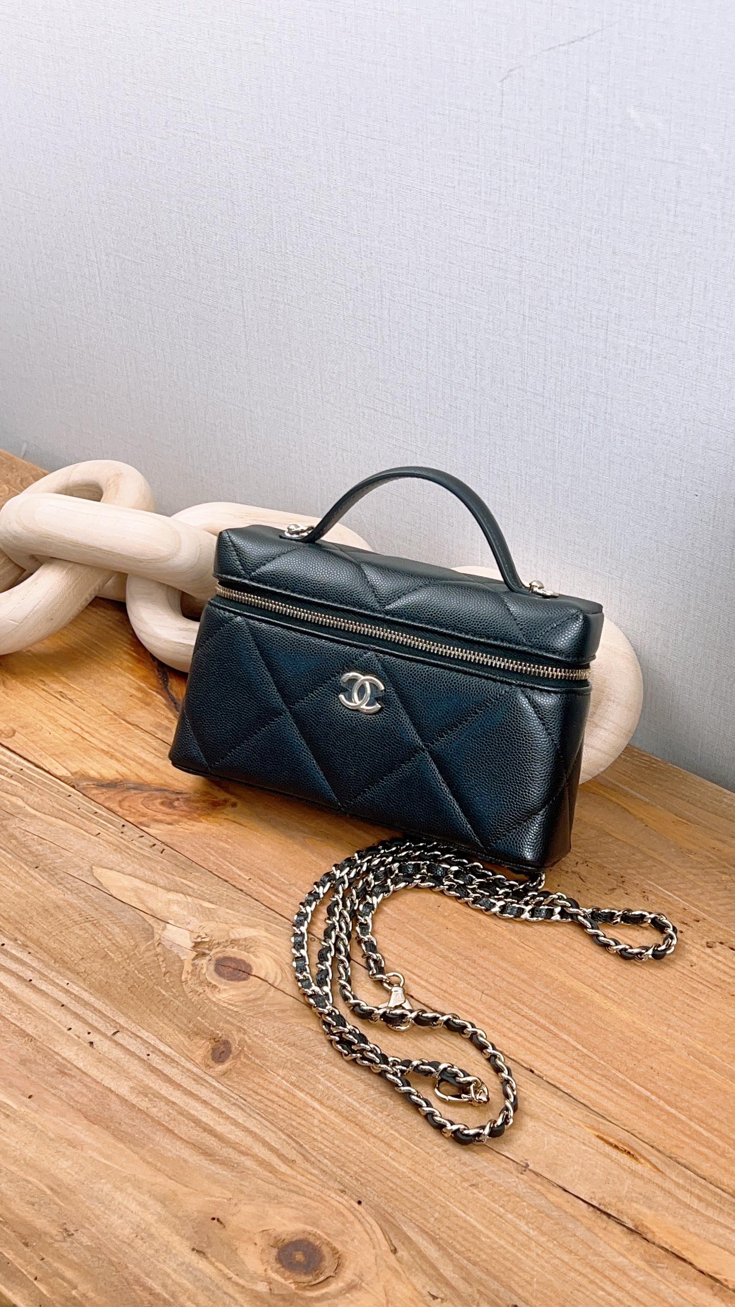 Chanel Black Caviar 25P Large Quilted Handle Vanity (GHW)