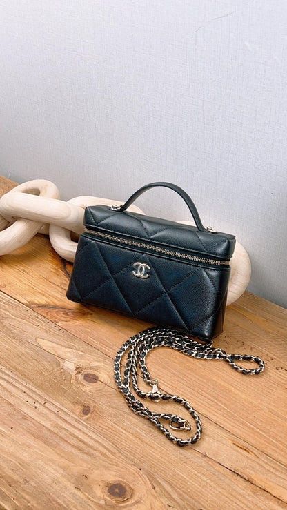 Chanel Black Caviar 25P Large Quilted Handle Vanity (GHW)