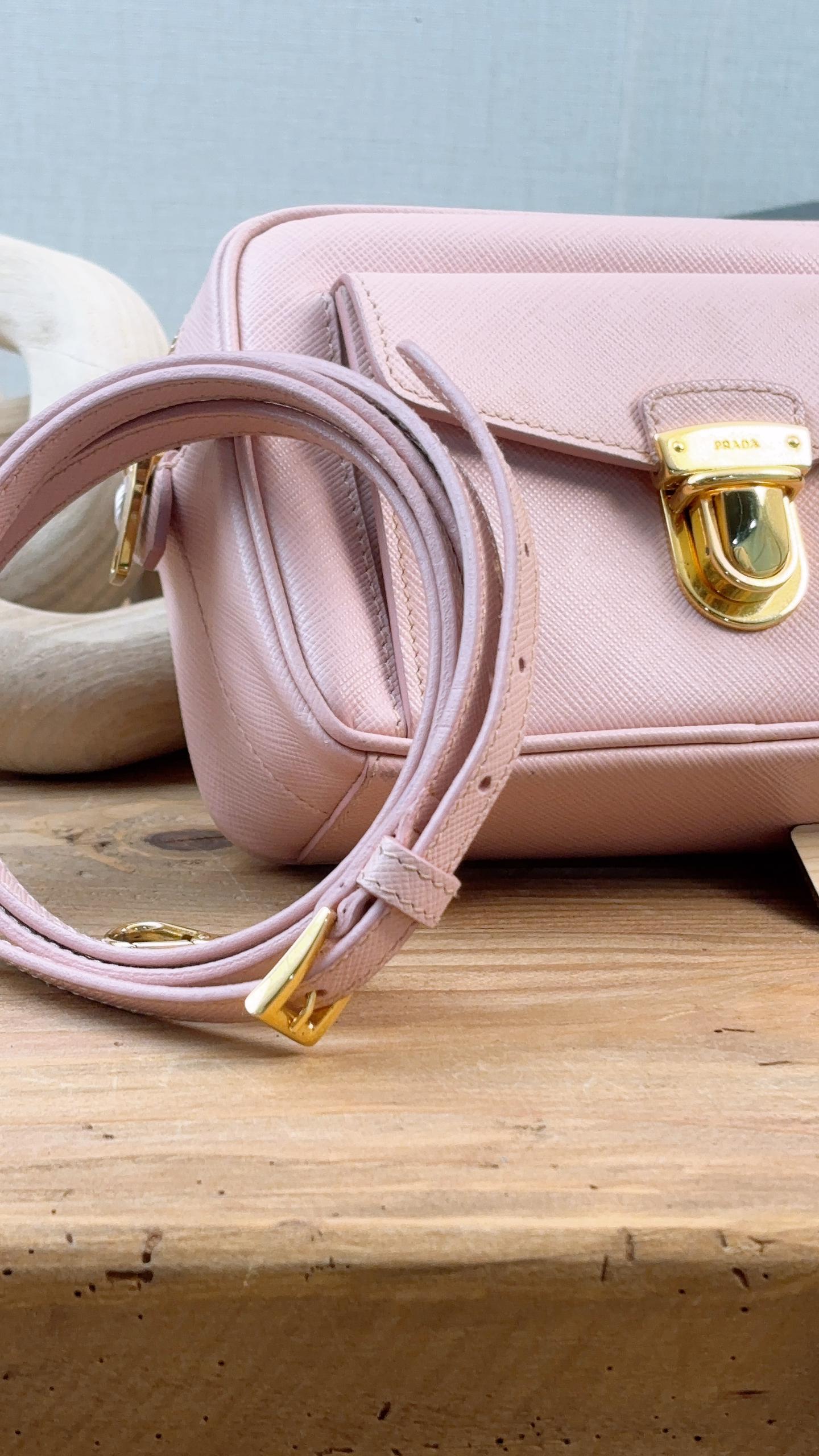 Prada Pink Saffiano Pushlock Pocket Camera Bag