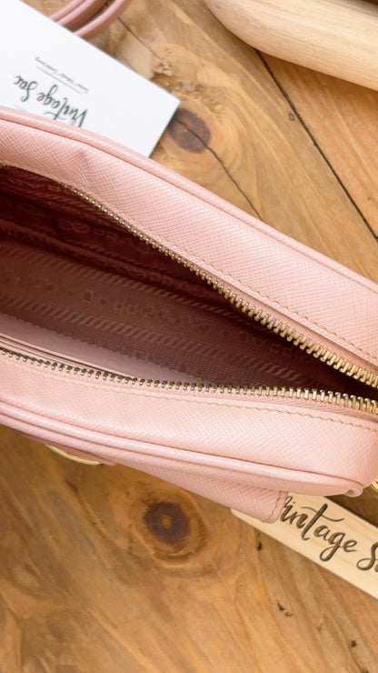 Prada Pink Saffiano Pushlock Pocket Camera Bag