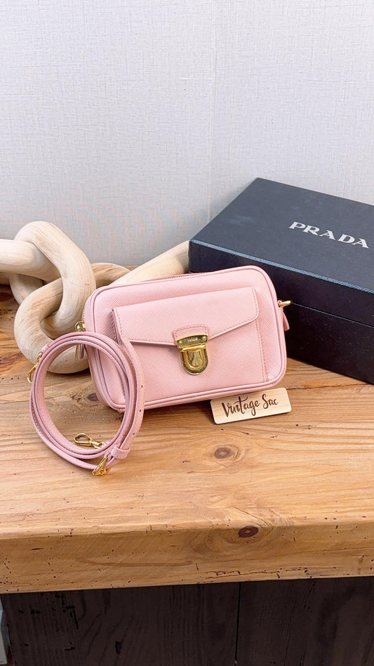 Prada Pink Saffiano Pushlock Pocket Camera Bag