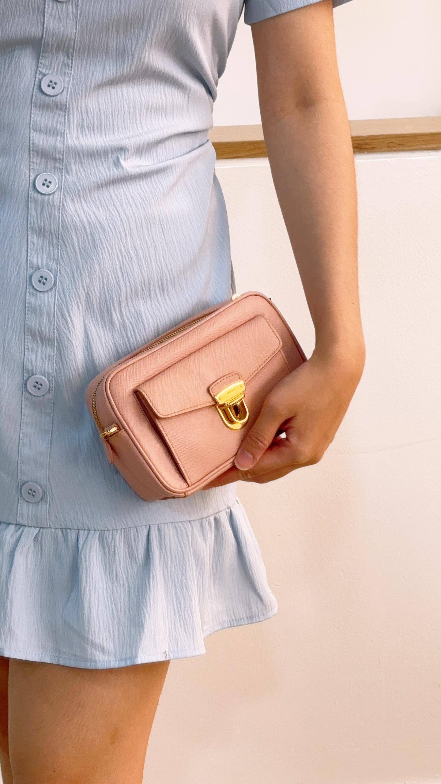 Prada Pink Saffiano Pushlock Pocket Camera Bag