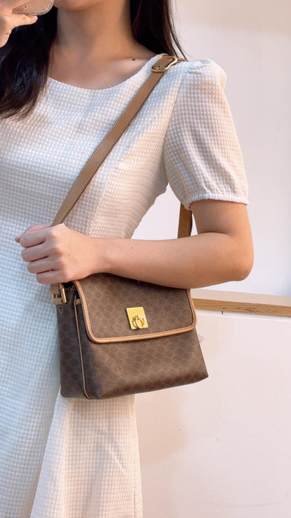 Celine Brown Macadam Vintage Square Shoulder Bag