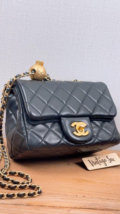 Chanel Black Lambskin Pearl Crush Mini Square