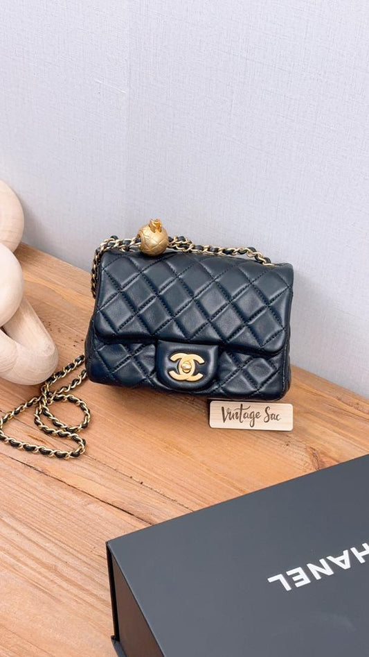 Chanel Black Lambskin Pearl Crush Mini Square