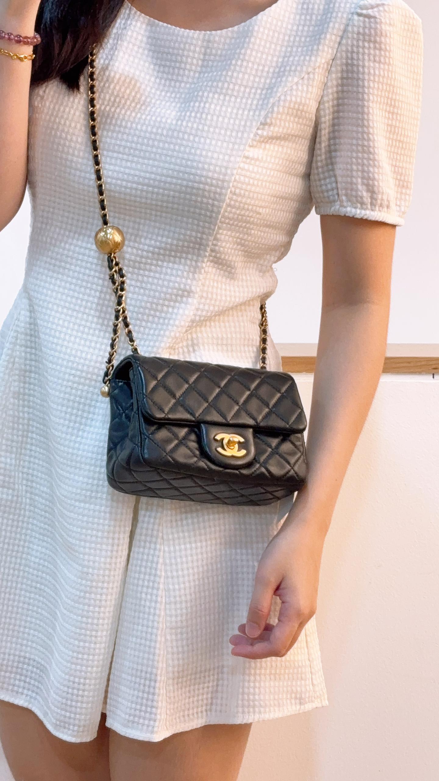Chanel Black Lambskin Pearl Crush Mini Square