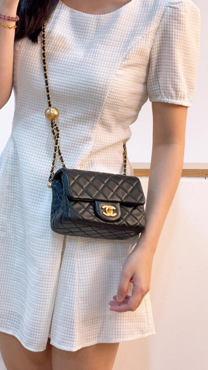 Chanel Black Lambskin Pearl Crush Mini Square