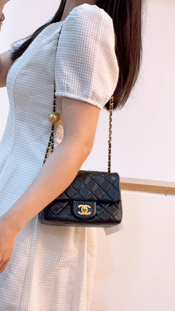 Chanel Black Lambskin Pearl Crush Mini Square