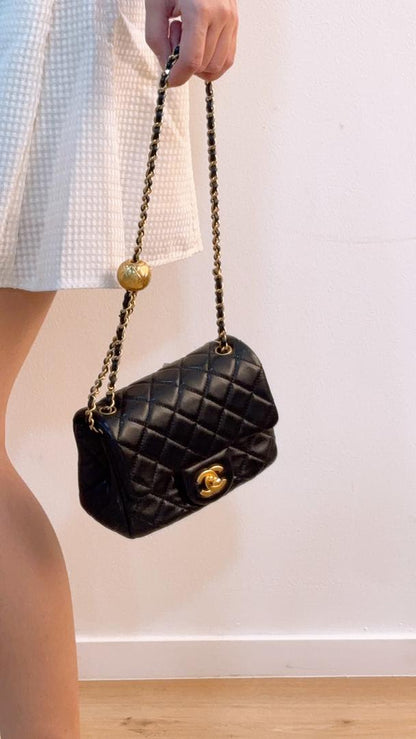 Chanel Black Lambskin Pearl Crush Mini Square