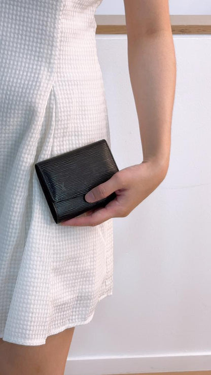 LV Black Epi Flap Card Holder