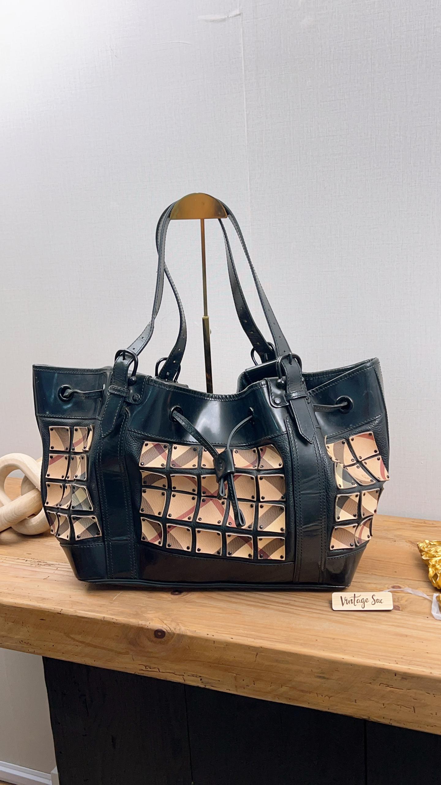Burberry Nova Check Studded Warrior Armour Hobo Bag