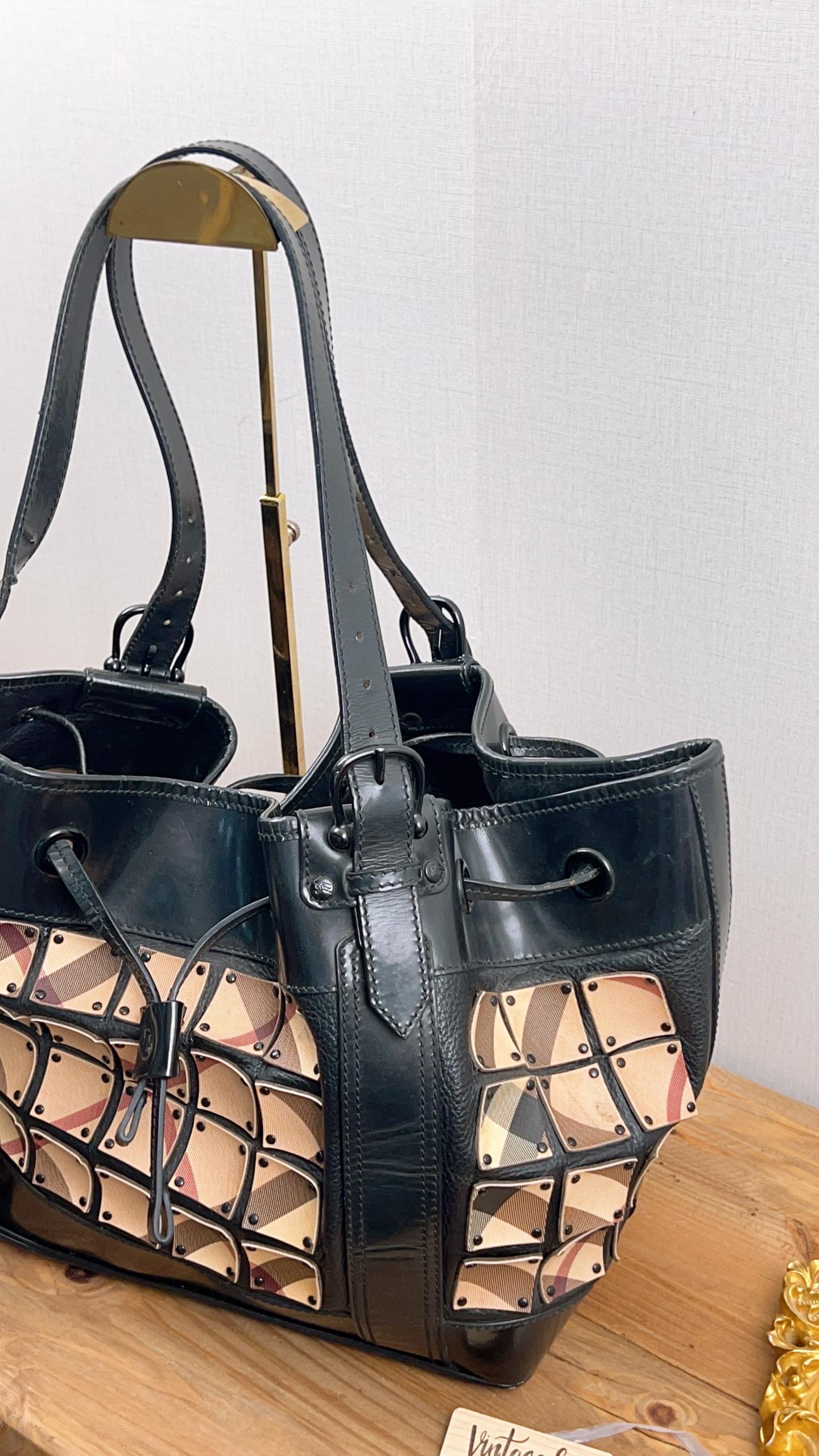 Burberry Nova Check Studded Warrior Armour Hobo Bag