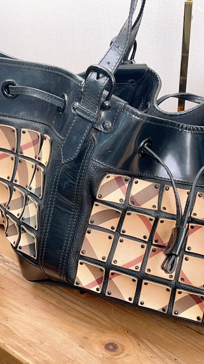 Burberry Nova Check Studded Warrior Armour Hobo Bag