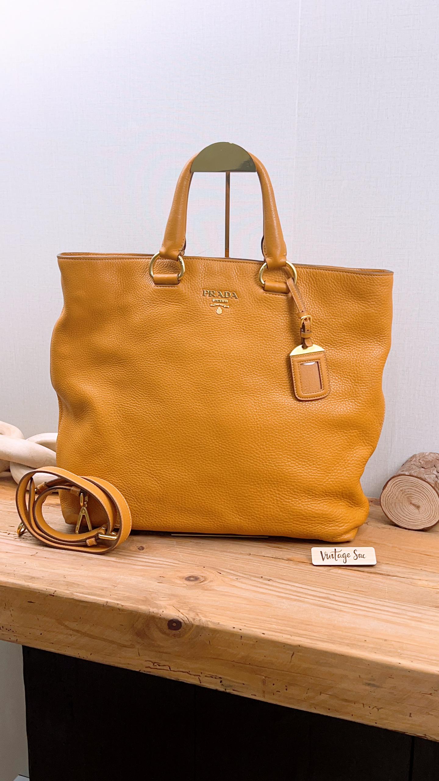 Prada Brown Vitello Daino Tote (GHW)