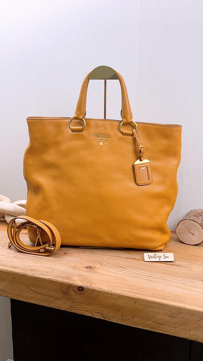Prada Brown Vitello Daino Tote (GHW)