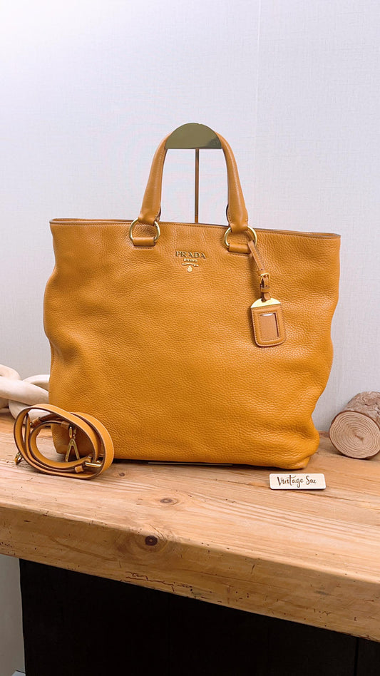 Prada Brown Vitello Daino Tote (GHW)