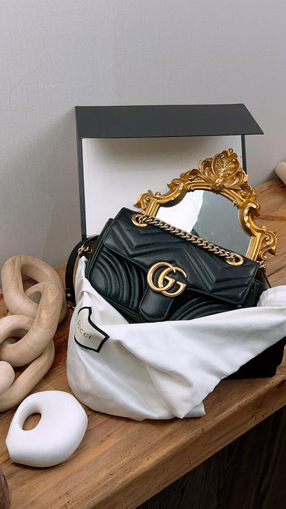 Gucci Black Mini Marmont (GHW)