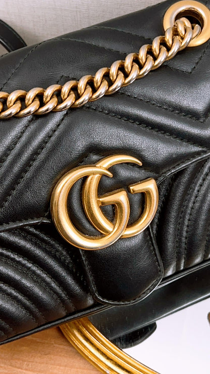 Gucci Black Mini Marmont (GHW)