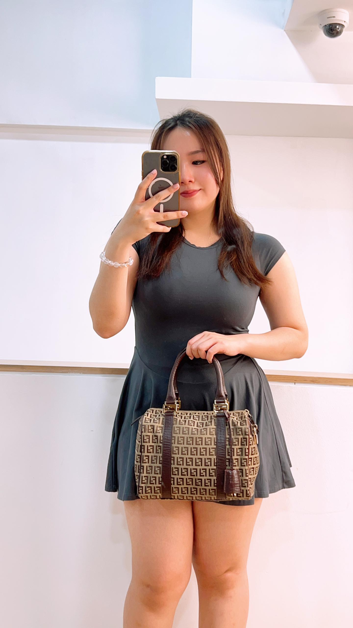 Fendi Brown Zucchino Canvas Vintage Boston Bag