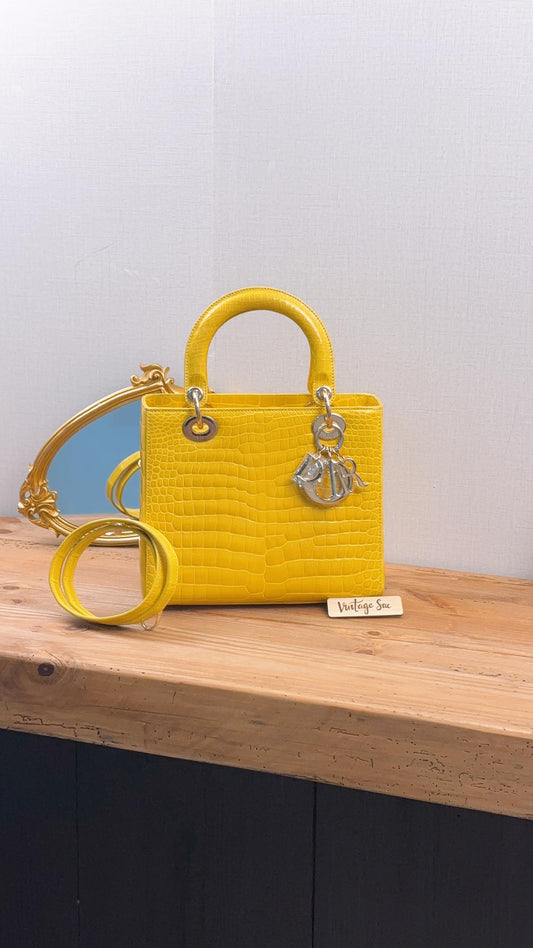Dior Yellow Alligator Medium Lady D (GHW)
