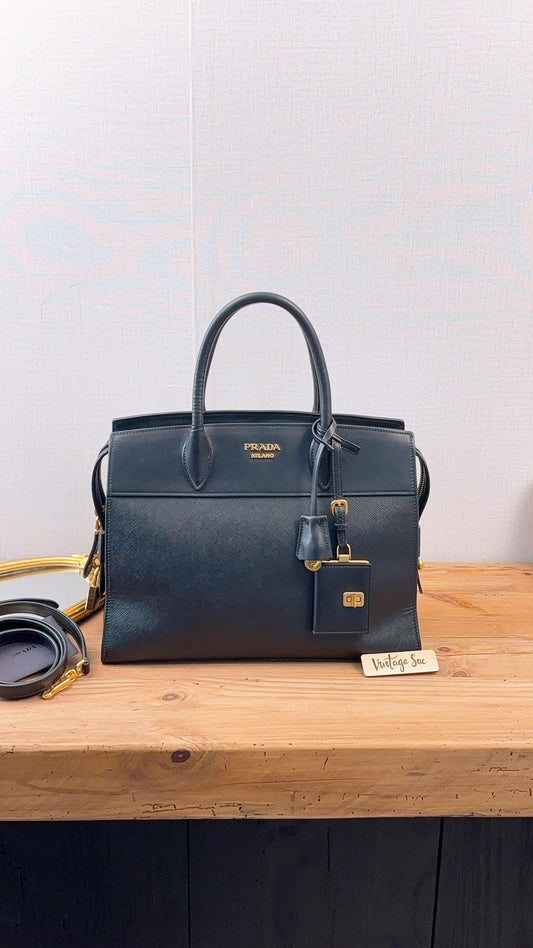Prada Black Saffiano Esplanade Tote