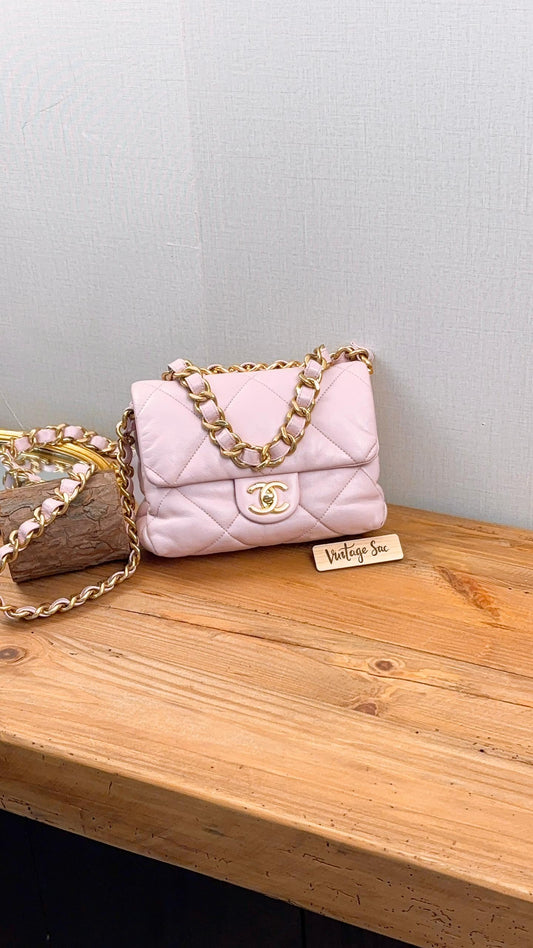 Chanel Pink Lambskin 22B Soft Chain Mini Square (GHW)